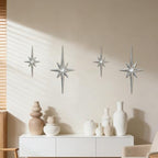 sxnzequnze 4 Pcs Star Wall Art for Home Decor Living Room Bedroom Office Metal 3D,Bling,with Hanging Hook Starburst Midcentury Sculpture Retro Gallery Accent Celestial -Silver 16.5in/9.4in - Image 2
