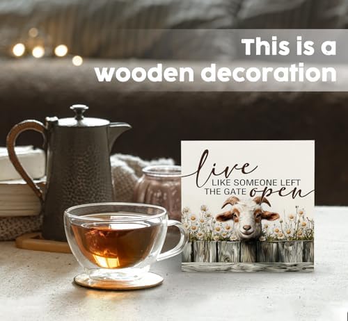 Goat Sign - Farmhouse Western Animal Office Kitchen Bedroom Decor,Rustic Farm Live like Someone Left the Gate Open Home Decor Signs,Goat Gifts for Women - Image 2