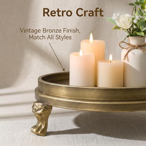 Vintage Brass Decorative Tray,11.8 Inch Round Tray with Claw Feet - Image 4