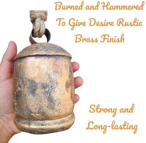 Set of 3 Metal Christmas Bells for Decoration Rustic Brass Gold Large Bell Cow Hanging - Image 5