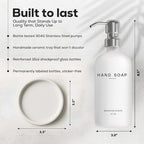 White Glass Hand Soap Dispenser Bathroom Set by Brighter Barns - Bathroom Soap Dispenser Set with Ceramic Tray - Refillable Glass Bottle Pump - Modern Home Decor for Airbnb, Hotel, Restaurants (White) - Image 3
