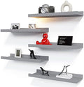 RICHER HOUSE 5-Set Floating Shelves with Lip, Grey Wall Mounted Wood Shelf by RicherHouse