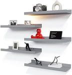 RICHER HOUSE 5-Set Floating Shelves with Lip, Grey Wall Mounted Wood Shelf by RicherHouse