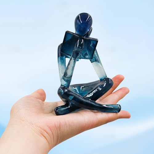 Reading Women Statue, Translucent Blue Resin Thinker Sculptures, Abstract Art Ornament, Modern Aesthetic Figurine Decoration for Home Living Room Bedroom Office Shelf Table Desk Bookshelf Decor - Image 5