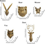 GUASDIE Animal Heads Wall Decor, Gold Faux Deer Head Mount, Animal Sculptures Wall Decor, Vintage Resin Hanging Decoration for Living Room Bedroom Kitchen Office Gift,5pcs - Image 4