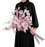 Artificial Cherry Blossom Branches 27.6In Silk Cherry Blossom Branches Long Stem Artificial Flowers for Tall Vase, for Home Decor, Weddings Decor, Parties & Festival Gifts 8PCS ，Pinkish White by ENALGRE