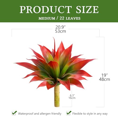 Artificial Agave 22" Faux Agave Fake Greenery Outdoor Artificial Plant Fake Plant for Indoor Home Decoration Plastic Plant Outdoor Decor Front Porch Decor Simulation Plants (Red 2Pcs) No Vase - Image 2