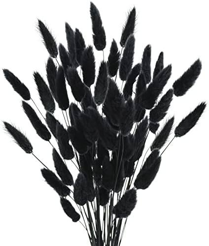 Uieke 17’’ Natural Bunny Tails Dried Flowers, 50 Pcs Dried Lagurus Ovatus, Dried Black Pampas Grass Decor for Farmhouse Flower Arrangements Wedding Home Craft Boho Party Decorations by Uieke