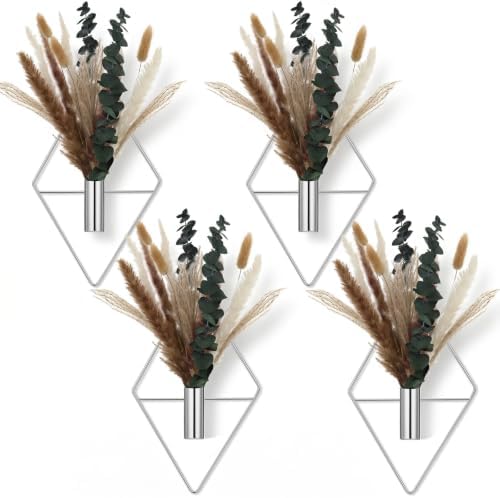 Jexine 4 Pcs Hanging Artificial Planters Wall Decor, Chrome Silver, Pampas by Jexine