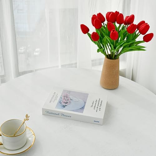 ONLY ART Artificial Red Tulips 20 Pcs – 13.5 Inch PU Faux Flowers with Bendable Stems for Home Décor, Wedding Centerpieces, DIY Floral Arrangements, New Year and Valentine's Day - Image 4