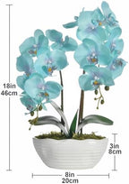 Large Artificial Orchid Arrangement in Oval Ribbed Ceramic Pot, Golden Blue - Image 7