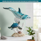 Ocean Life Figurine Dolphin Family with Sea Turtle 7 Inches High Coral Reef Decor Coastal Sea Life Nautical Room Accents - Image 4