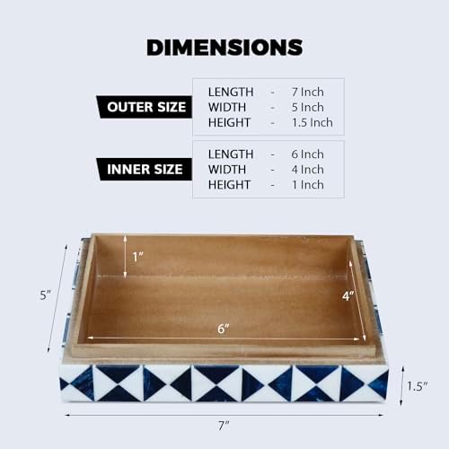 Handicrafts Home Blue and White Decorative Storage Box with Lid – Slim Decorative Storage Box, Handmade Resin Inlay Wooden Box, Remote Holder, Desk Organizer, Small Keepsake Box- 5x7x1.5 - Image 2