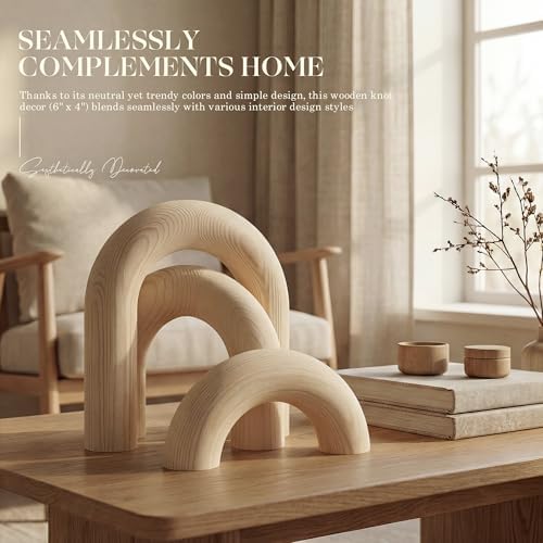 EOSAHR Pine Wood Arch Decor Set: Wood Sculpture for Shelf Decor, Natural - Image 4
