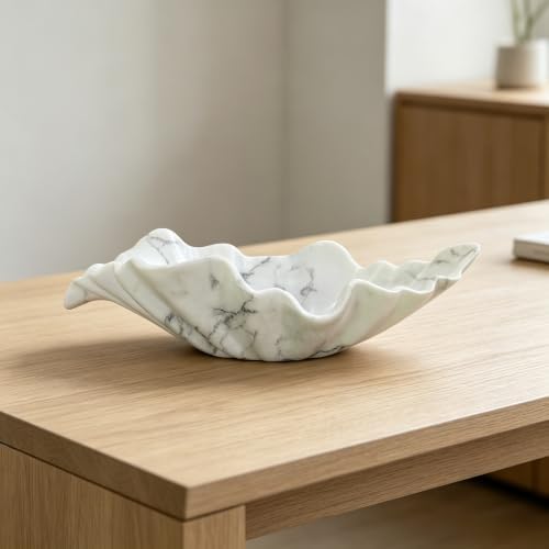 12" Large Decorative Bowl decor, Modern Home Decoration Scallop Bowl,Fashion Key Bowl for Entrance Table, Decorative Fruit Bowl for Kitchen Counter, Ruffle Decor, Marble White - Image 7