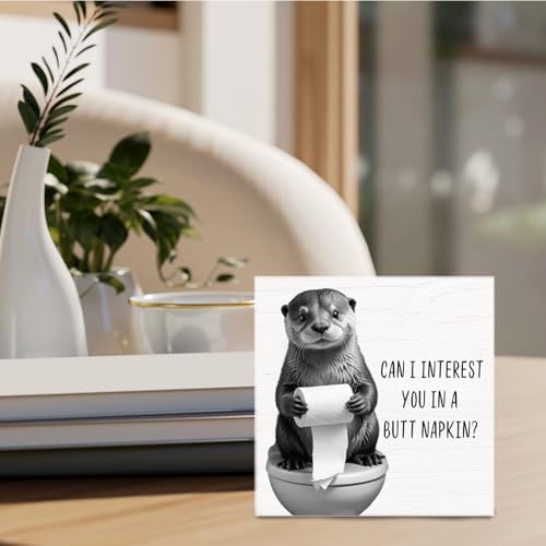 Funny Otter Bathroom Decor - Otter Gifts Wooden Box Sign, Funny Bathroom Decor, Otter Gifts for Otter Lovers, 8 X 8 Inches - Image 3