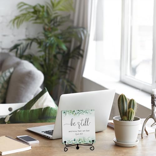 Inspirational Christian Desk Decor, Be Still And Know That I Am God Eucalyptus Sign, Desk Decorations For Office Home Living Room Bathroom, Eucalyptus Shelf Decor, Wooden Plaque With Stand (07) - Image 5