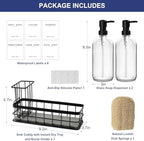 Dish Soap Dispenser for Kitchen, 16.9 fl oz Clear Hand and Dish Soap Dispensers, Kitchen Soap Dispenser Set with Sponge Holder, Brush Holder and Loofah Sponge, Countertop Sink Organizer Accessories - Image 2