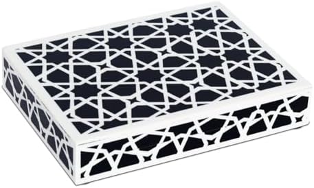 Handicrafts Home Decorative Storage Box with Lid, Black and White Moroccan Zellij Decorative Remote Control Box, Slim Coffee Table Storage Box for Shelf, Desk & Living Room Decor, Zellij 8 x 6 x 1.5 by HandicraftsHome