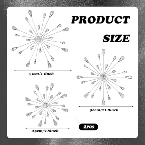 ZEXUIRU 4 Set Silver Starburst Wall Art for Home Decor Metal Bling Crystal Rhinestones Sunburst Wall Decor Sparkling Rhinestone Art Accent -Silver 13in/11.8in/9.8in/9.8in - Image 3