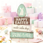 Easter Decorations - Happy Easter Bunny Egg Tiered Tray Decor - Wooden Easter Tabletop Sign - Rustic Farmhouse Spring Home Decor Indoor for Tiered Tray Shelf Mantel Entryway Coffee Table - Image 3