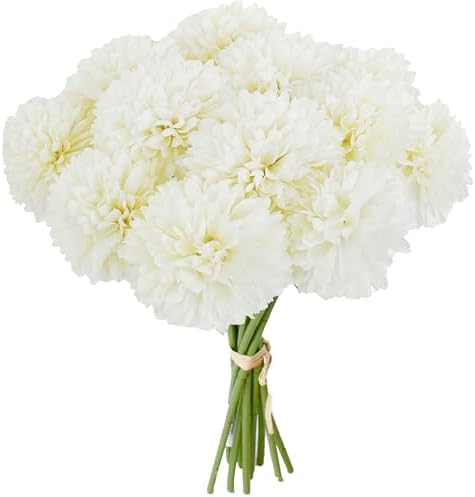 Mandy's 12pcs Artificial Ivory Ball Chrysanthemum Flowers by Mandys