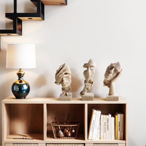 aboxoo Large 3 Pcs Thinker Statue, Silence is Gold Resin Sculptures Decor - Image 4