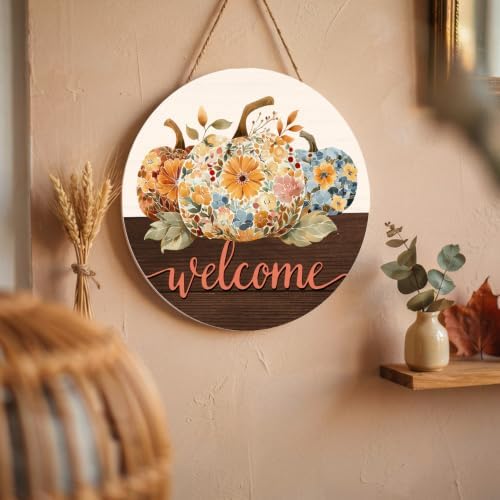Fall Floral Pumpkin Decorations for Home, Fall Welcome Wooden Sign - Image 6