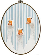 dvhdajed Preppy Goose Oval Wall Art Decor, Light Blue Striped Goose Framed Canvas Art, Farm Animals Decorations, Grandmillennial Geese Wall Hanging Decor for Nursery Bathroom Kitchen, 8.7x11.3 Inch by dvhdajed