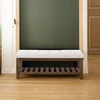 24KF Large Rectangular Upholstered Tufted Linen Ottoman Bench, Padded Bench - Image 6