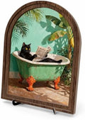 Bathroom Decor Black Cat Tabletop Sign, Wood Frame Sign, Tropical Bath Shelf Decor with Arched Wooden Frame, Funny Cat Bathtub Artwork, Charming Gift for Home and Guest Bathroom by Unknown