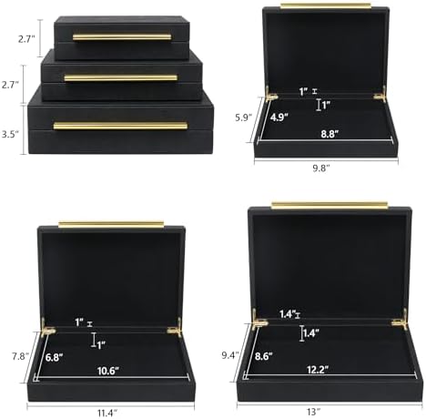 Faux Shagreen Decorative Stackable Jewelry Storage Boxes Set of 3,Black - Image 2