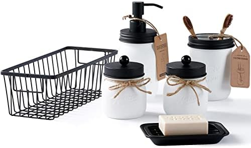 SheeChung Mason Jar Bathroom Accessories Set,6Pcs Rustic Bathroom Set,White - Image 4