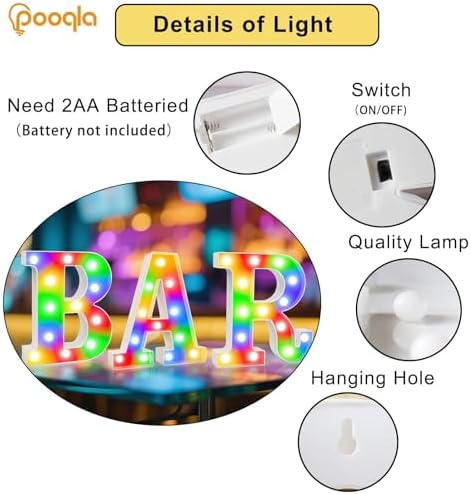 Pooqla BAR Sign for Home Bar Decor, Colorful LED Light Up Bar Sign - Image 2