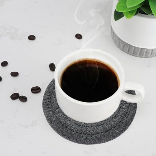 ABenkle 8 Pcs Drink Coasters with Holder, Cotton Woven Absorbent Coasters for Drinks, Minimalist Home Decor Coaster Set for Wooden Tabletop Protection Table, 4.3 inches Grey - Image 4