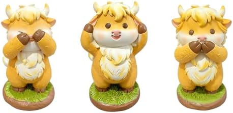 3 Pcs Highland Cow Figurines Resin Statues Cattle Decorations - Hear See Speak No Evil, Accent Farmhouse Tabletop Centerpiece for Christmas Thanksgiving Birthday Gift Home Shelf Mantel Table Decor by UMESONG