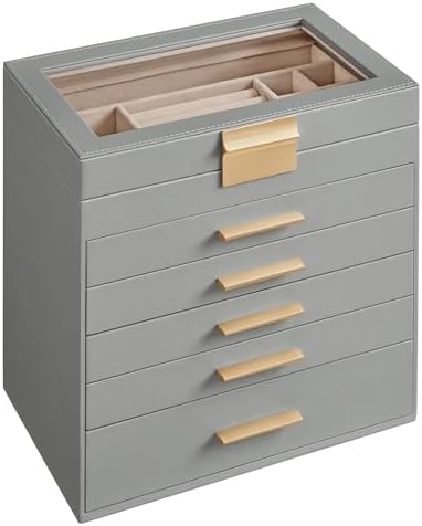 SONGMICS Jewelry Box Organizer, 6-Layer Storage with 5 Drawers, Glass Lid by SONGMICSbySONGMICSHOME