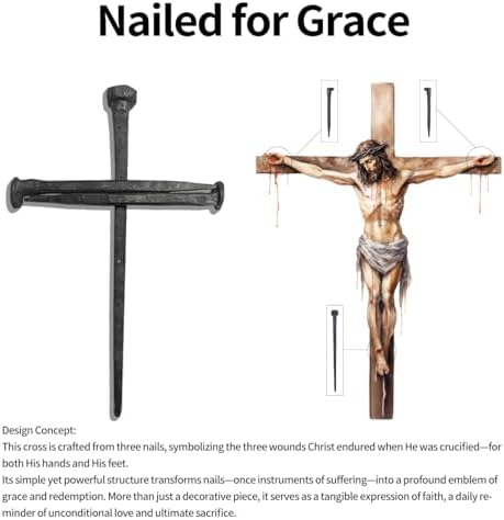 LeMeeOly Jesus Christ Crucifixion Nail Metal Cross Wooden Base, Religious Gifts for Men Women, Baptism & Religious Gifts for Men Women,Christian Home Decor (Solid Wood Base) - Image 4