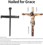 LeMeeOly Jesus Christ Crucifixion Nail Metal Cross Wooden Base, Religious Gifts for Men Women, Baptism & Religious Gifts for Men Women,Christian Home Decor (Solid Wood Base) - Image 4