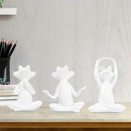 Suoedd White Frog Yoga Figurines 3 Pcs,Modern Decor for Shelf,Desk,Office - Image 7