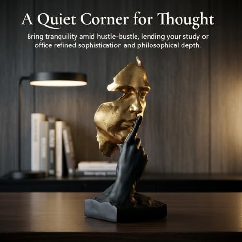 Thinker Statue, Gold Resin Face Sculpture for Office Shelf Decor - Image 2