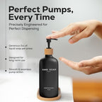 Black Glass Soap and Lotion Dispenser Set with Tray by Brighter Barns - Liquid Hand Soap Dispenser and Pump - Bamboo Bathroom Accessories & Modern Bathroom Decor (Black) - Image 4
