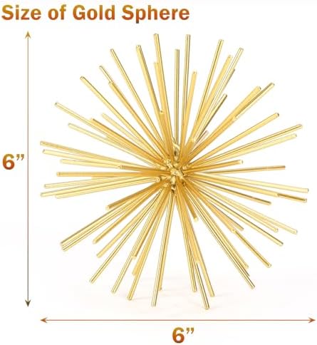 Metal Decorative Starburst Ball, 6 Inch Gold Sphere Decor, Spiky Star Burst Tabletop Sculpture, Mid-Century Modern Metal Spike Ball for Home, Living Room, Office & Shelf Decor - Image 3