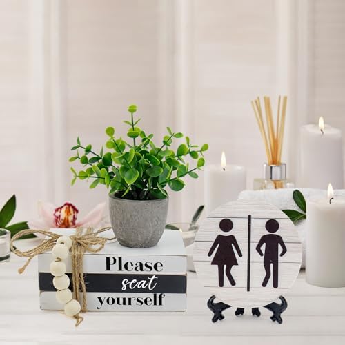 Bathroom Shelf Decor Signs with Bookstack, 3D Round Signs & Fake Plants - Image 5