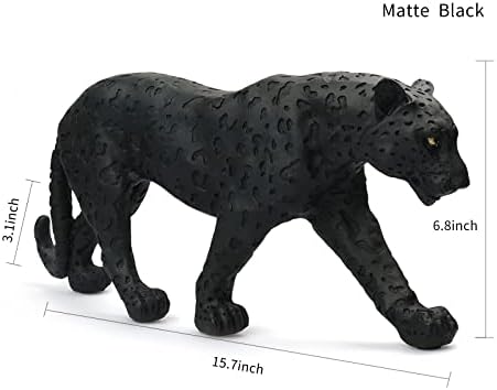 Cheetah Statue Black Panther Leopard Resin Big Cat Sculpture Modern Home Decor Realistic Leopard Sculpture Gift for Home Office Table Top Desktop Decoration 15.5" L X 6.9" H - Image 3