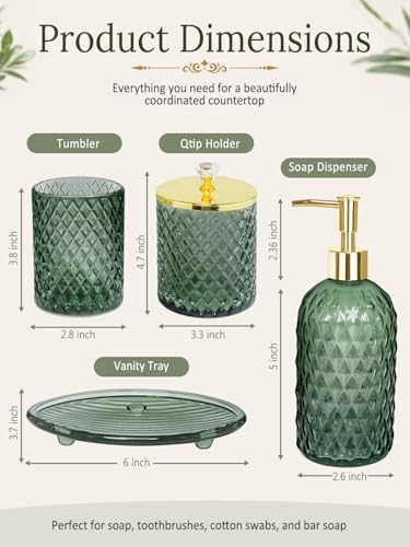 Haturi Glass Bathroom Accessories Set, Sage Green Bathroom Set, 4 Pcs - Image 4