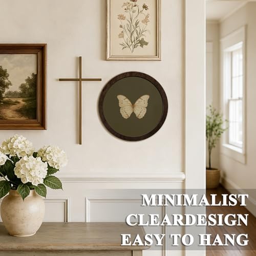 CFFJLHN Green Butterfly Wall Art Decor, Bedroom Round Wooden Wall Art Vintage Butterfly Moth Framed Prints, Retro Cottagrcore Round Wall Hanging Decor for Bedroom Home Decorations, 10x10 Inch - Image 5
