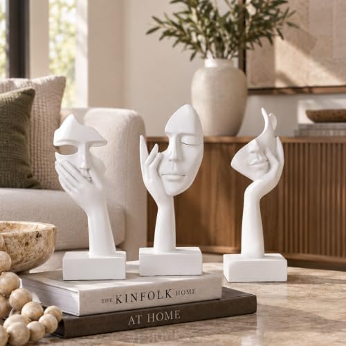 3 Pcs Thinker Large Statue Set - White Art Abstract Home Accent Figurines for Living Room, Bedroom, Shelves, Office Desktop, Coffee Table Decor, Gift for Women (3 Pcs White, 9") - Image 4