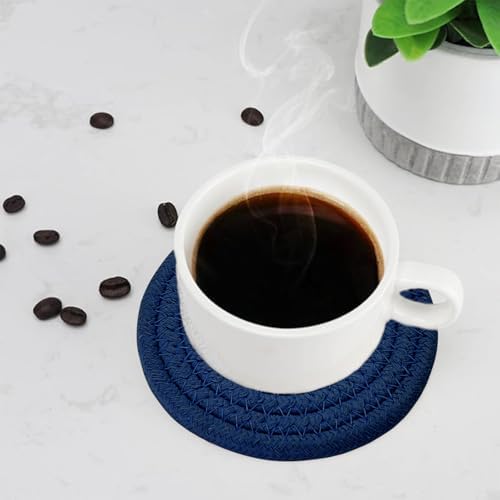 ABenkle 8 Pcs Drink Coasters with Holder, Cotton Woven Absorbent Coasters for Drinks, Minimalist Home Decor Coaster Set for Wooden Tabletop Protection Table, 4.3 inches - Image 4