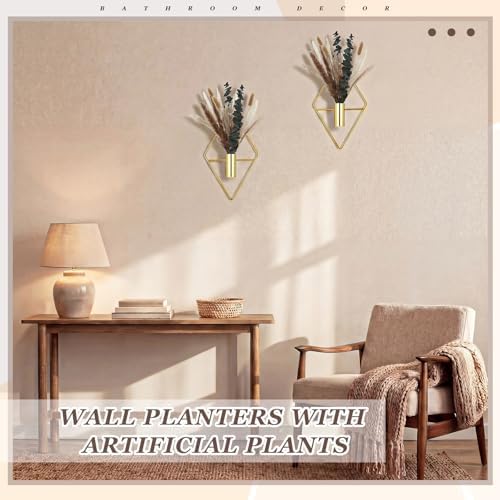 Jexine 2 Pcs Hanging Artificial Planters Wall Decor, Golden, Pampas - Image 4